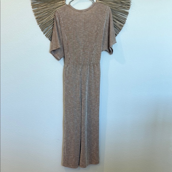 All in Favor Tan and White Jumpsuit with Elegant Stripes - Picture 6 of 10